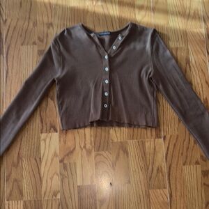 Brown Button-Up Cropped Cardigan